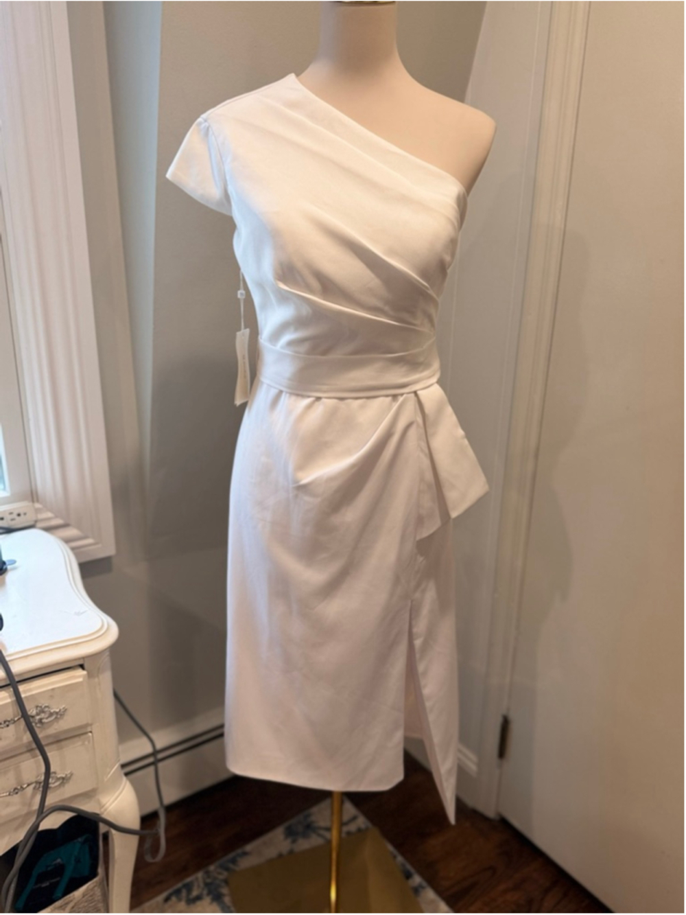 NWT TS Couture | White One Shoulder Pencil MIDI Dress | Size in Description
